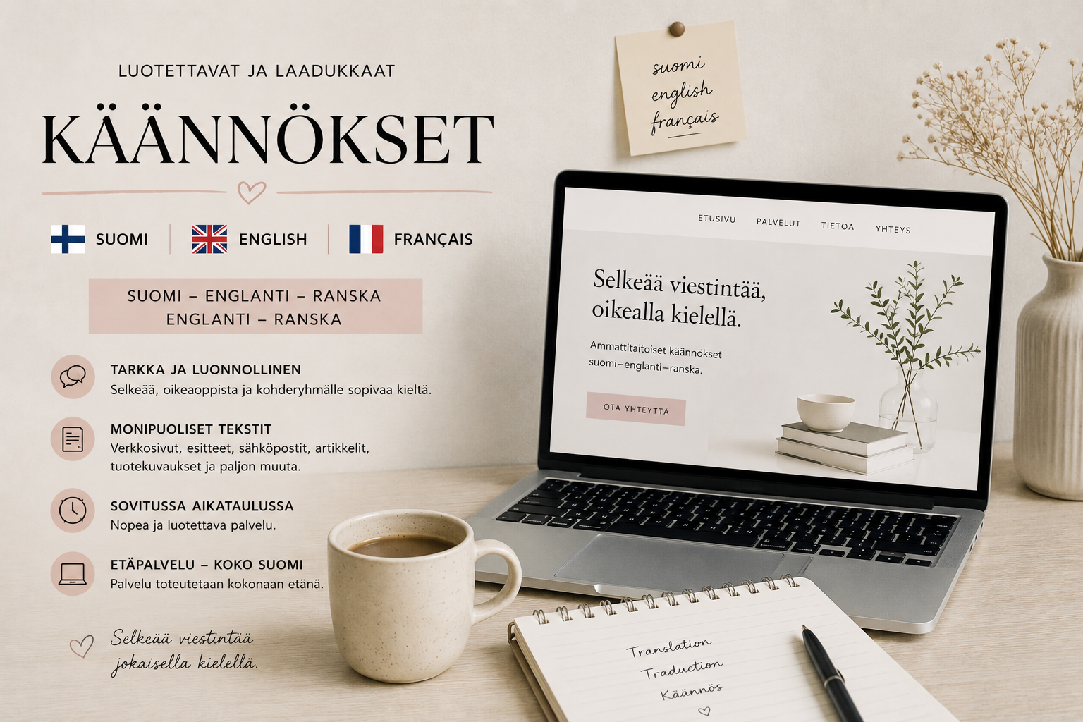 Käännökset suomi–englanti–ranska