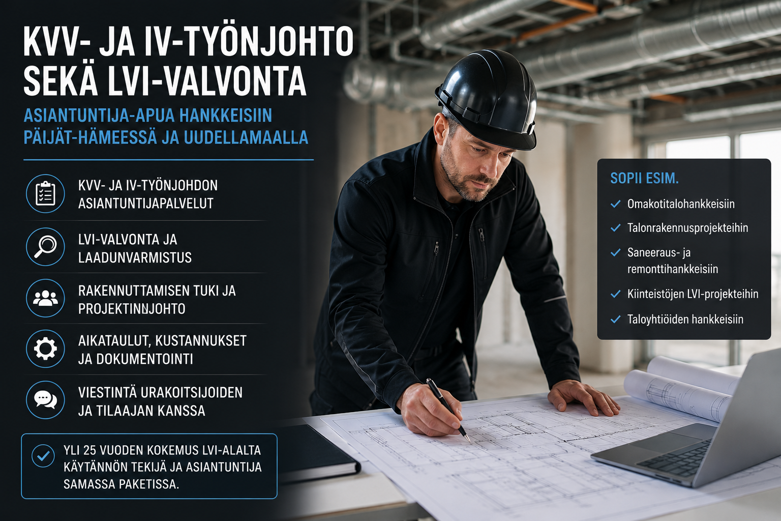 LVI-asiantuntija, rakennuttamisen tuki ja työmaiden koordinointi