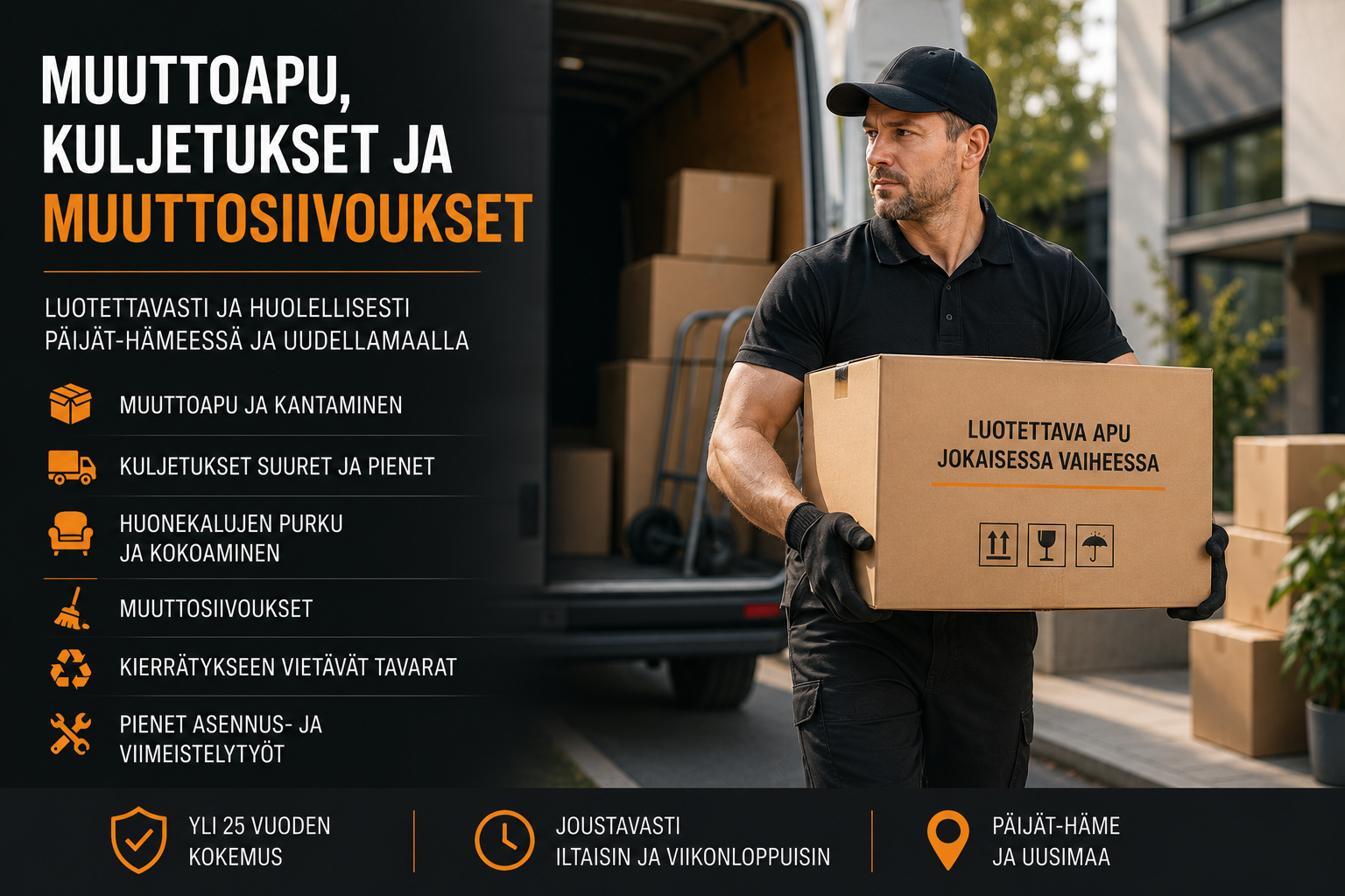 Muuttoapu, kuljetukset ja muuttosiivoukset luotettavasti