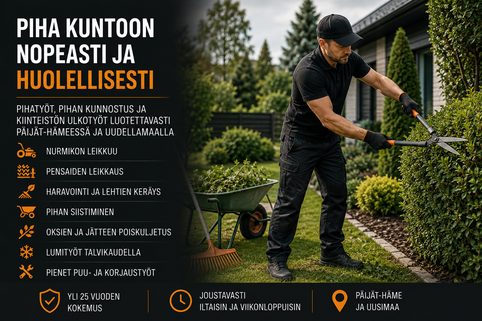 Pihatyöt, pihan kunnostus ja kiinteistön ulkotyöt luotettavasti