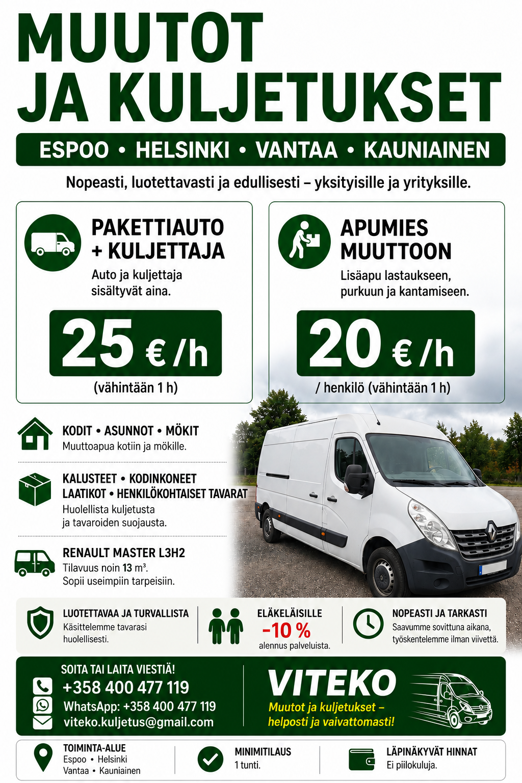 Muutot ja kuljetukset – Espoo, Helsinki, Vantaa ja Kauniainen — kuva 1